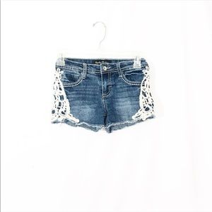 DARK DENIM CROCHET SHORTS